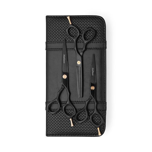 Matsui Barber Matte Black Precision Professional Barber Scissor Triple Set